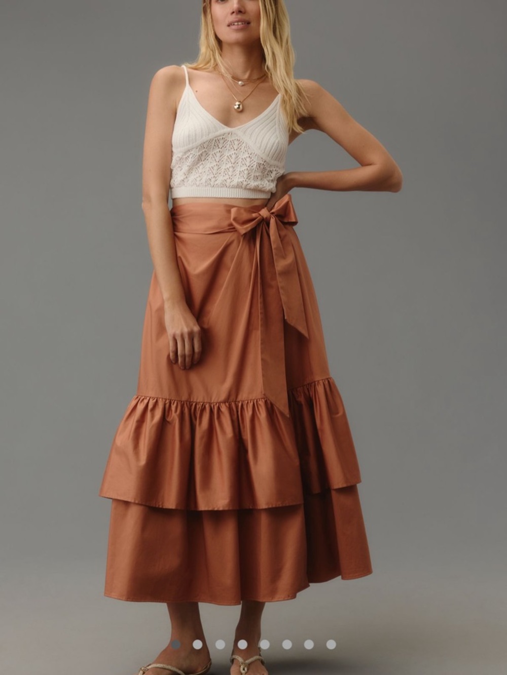 Hutch Tiered Wrap Maxi Skirt in Rust Brown